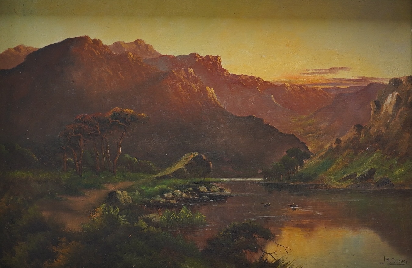 J. M. Ducker (1910-1930), oil on board, highland landscape, signed, 39 x 59cm. Condition - good